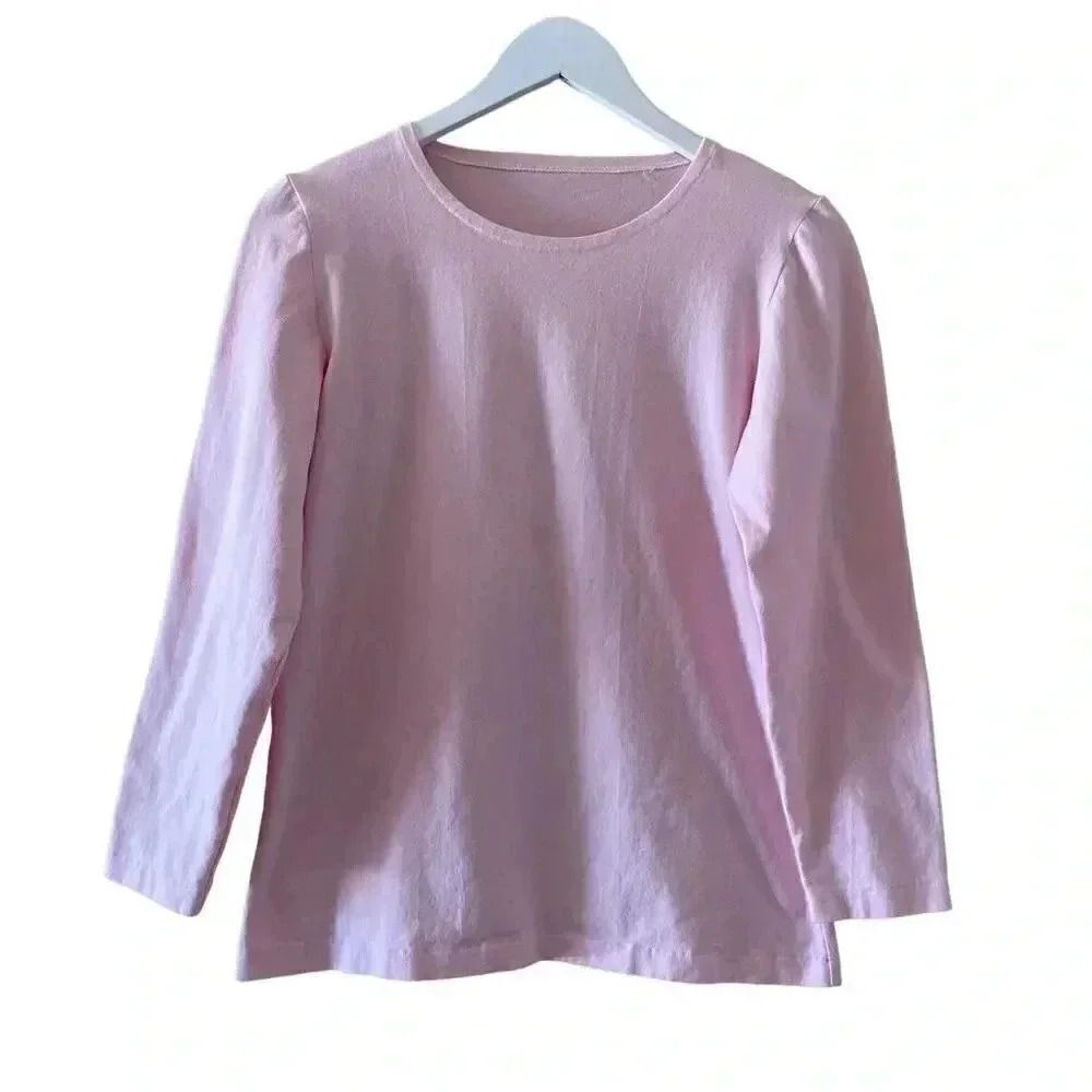 Pink Plain Solid Basic Essential Long Sleeves Top… - image 1
